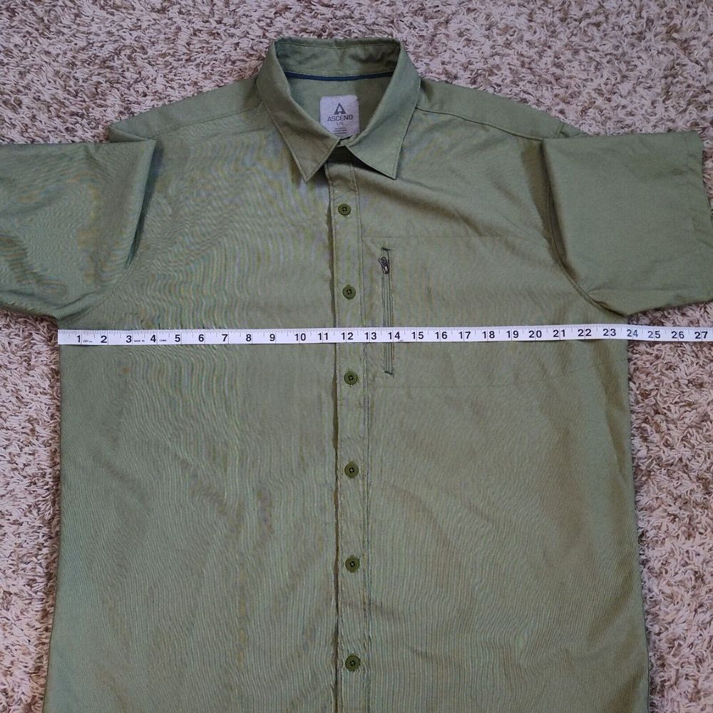 Ascend Short Sleeve Men Sz L Button Up Green Polyester Shirt - Picture 4 of 9